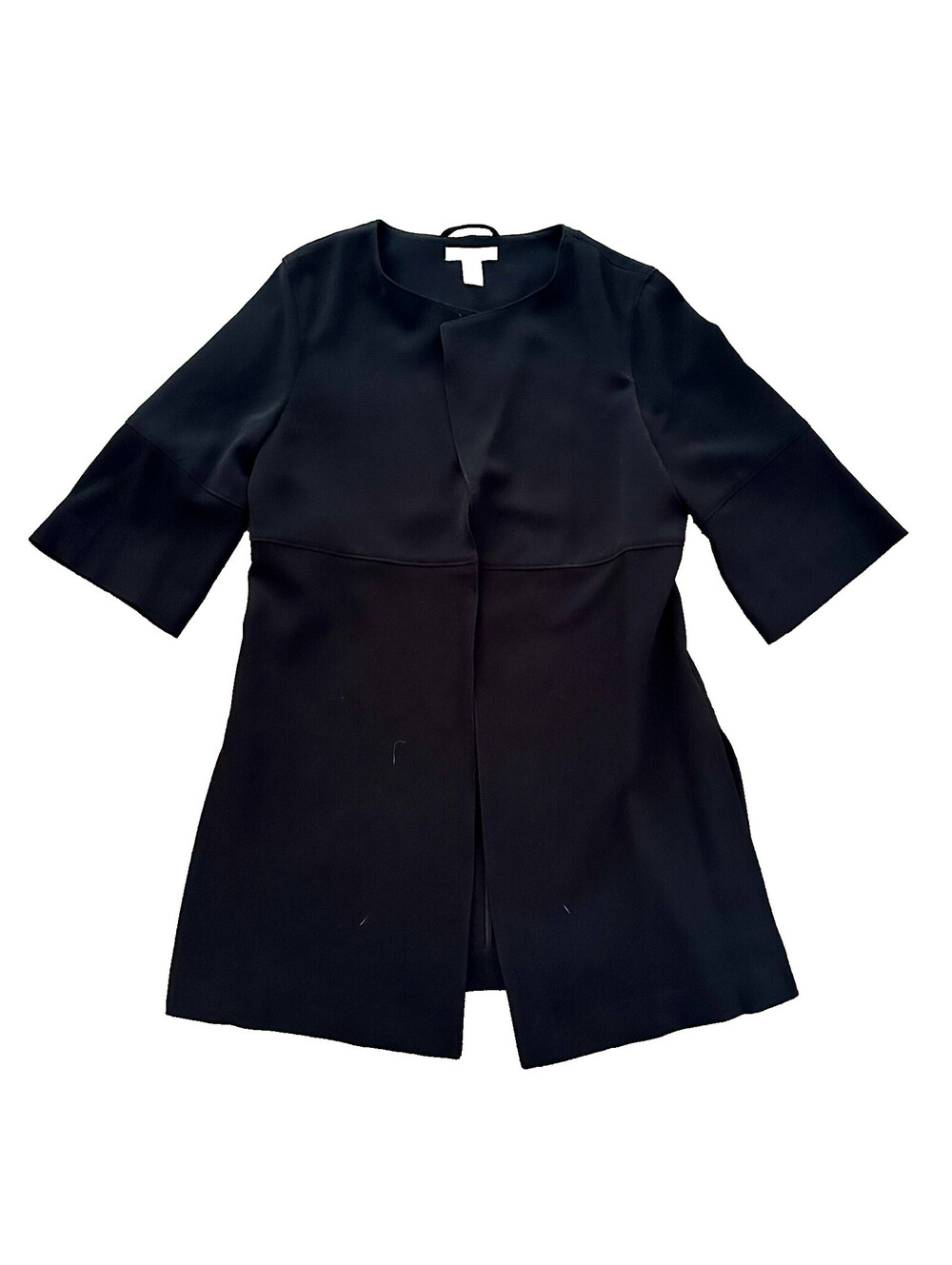 NWT H&M Black Lightweight Coat Open Front Knit Long Jacket 3/4 Sleeve Unlined 10